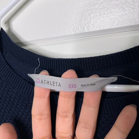 Athleta Waffle Knit Pullover Sweater Navy Merino Wool Blend Thermal Womens XXS - Picture 3 of 7